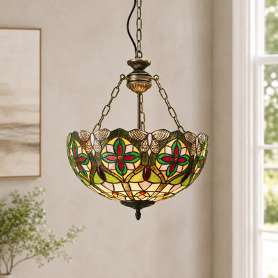 15.7" Vintage 3-lights Dimmable Stained Glass Tiffany  Chandelier