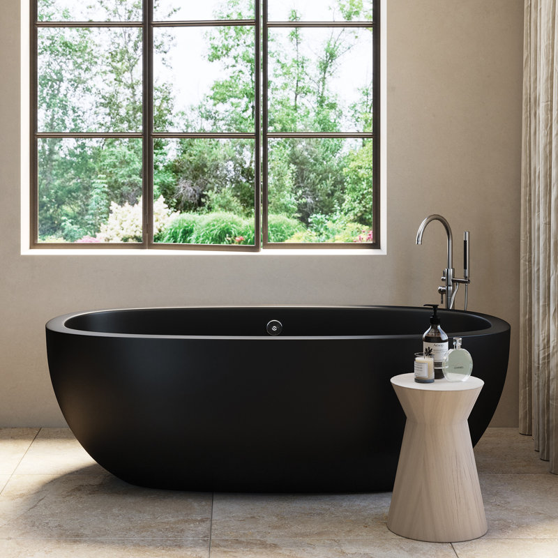 Avalon NativeStone Freestanding Soaking Cement Bathtub, Charcoal, 23" H x 36" W x 72" L