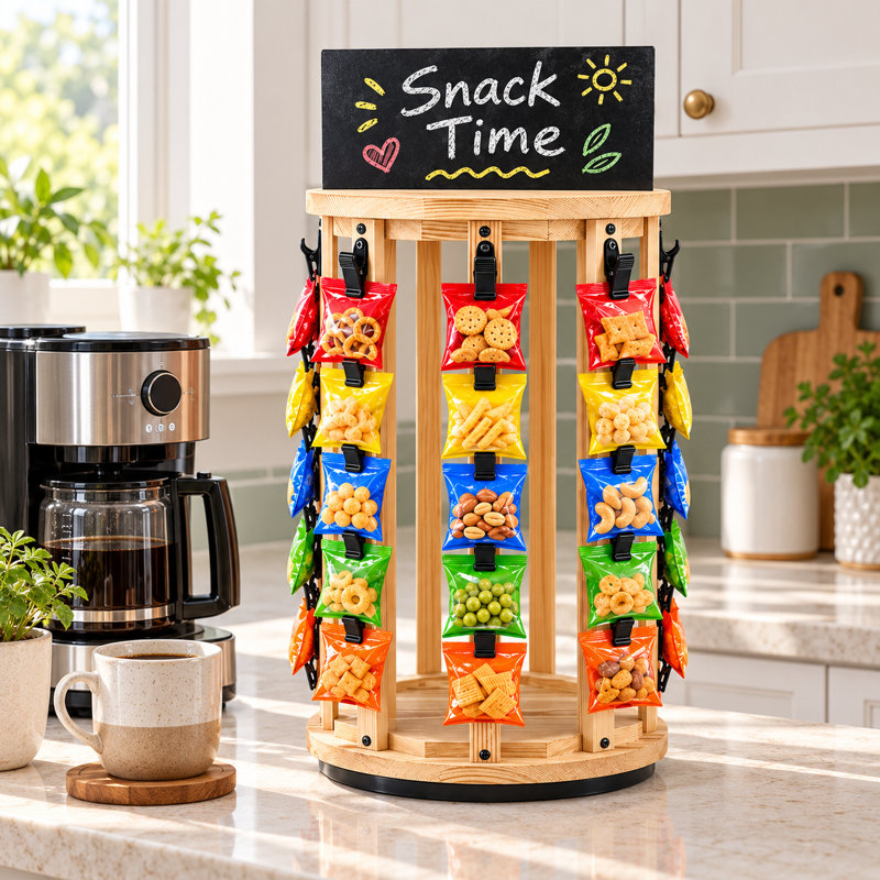 Solid Wood Rotating Snack Rack with Chalkboard