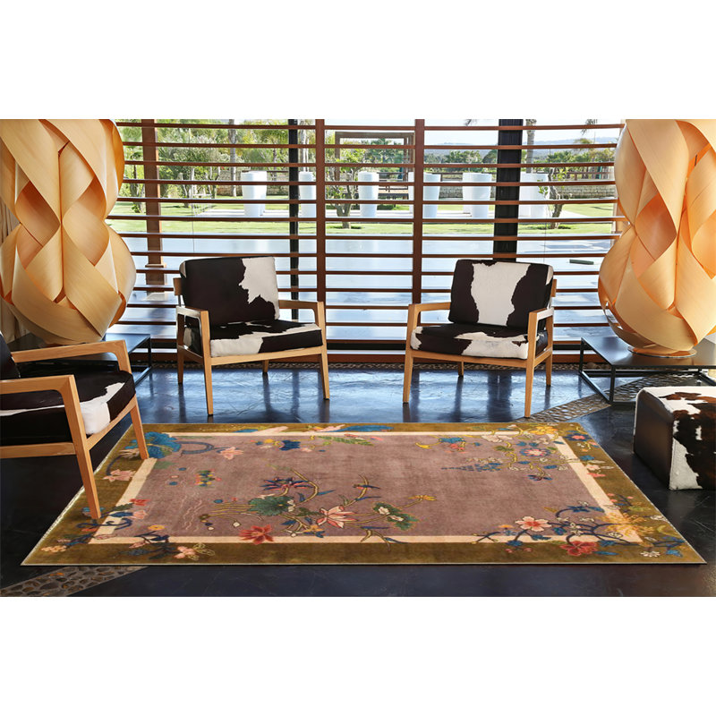 Tapis décoratif floral brun tissé, Rectangle 5 pi x 6 pi 7 po