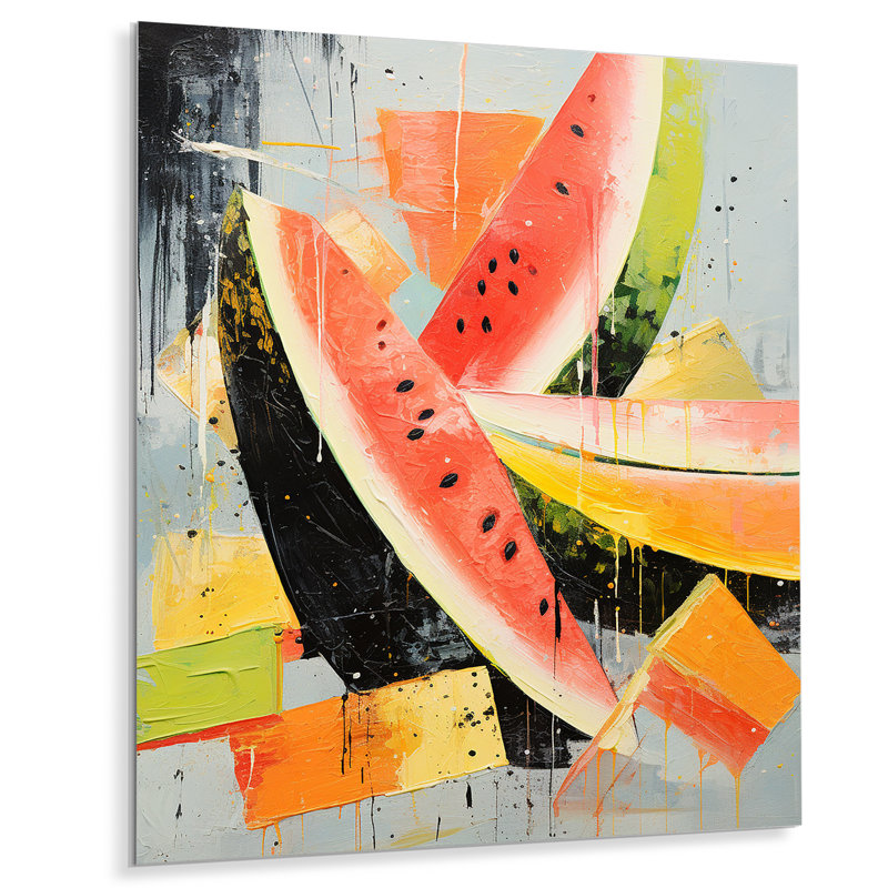 Cubique vert pastèque, motif 4 - Melon, art mural en métal, H 20 po x l 12 po x P 1 po