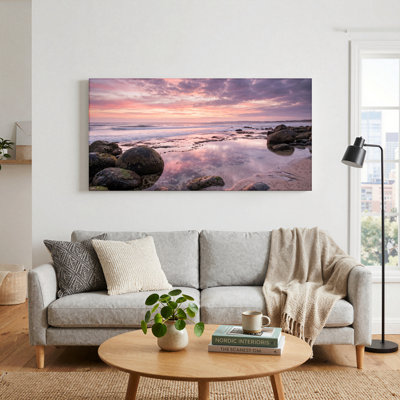 Ensemble de 1 tableau sur toile représentant un coucher de soleil sur la plage