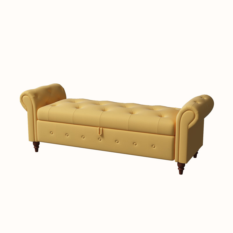 Banc de rangement rembourré en polyester Alleisha, Jaune