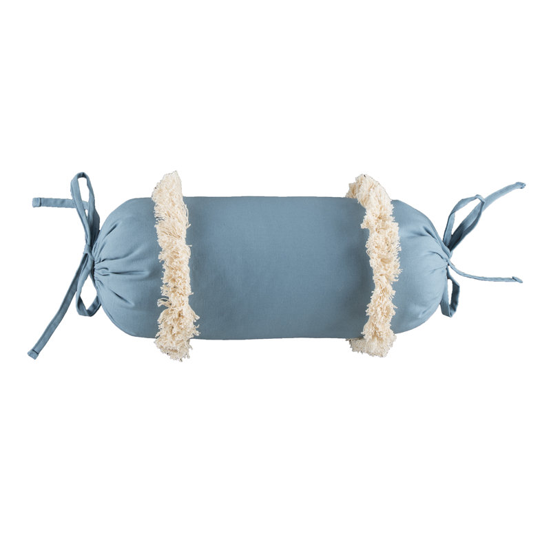 Rouleau de cou texturé bleu en polyester avec frange brossé Delhi 
