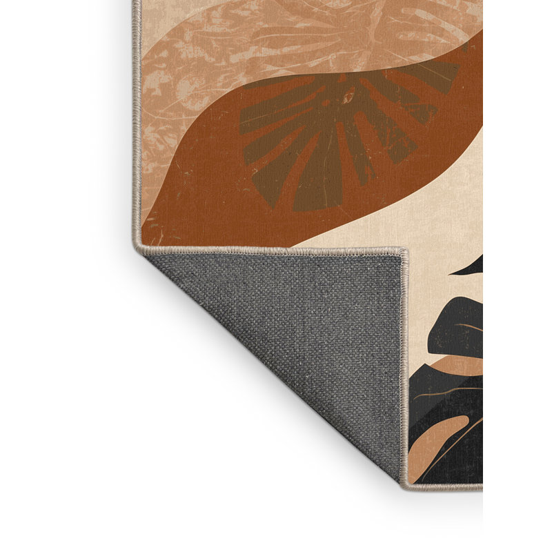 Tapis abstrait moelleux et moelleux à motif abstrait Philodendron en beige - reliure beige, 8 x 12
