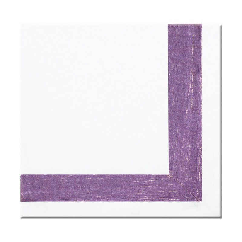Shimmer New Border Linen Napkin, Purple/White