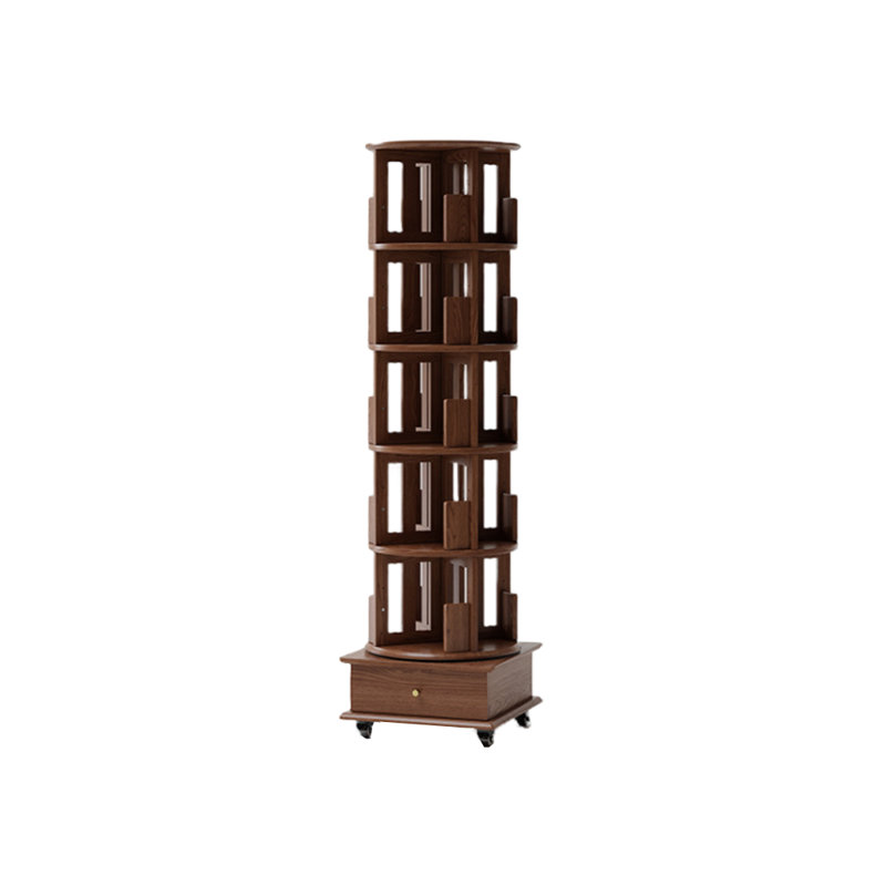 Bibliothèque rotative de style moderne, (5 tablettes) H 71,65 po x l 19,29 po x P 19,29 po, Marron foncé