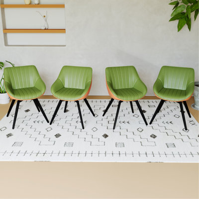 A Set Of 4 Dining Chairs, Medieval Modern Kitchen Dining Chair, Pu Decorative Chairs With Black Metal Legs, Suitable For Home&Kitchen  (Green And Orange)