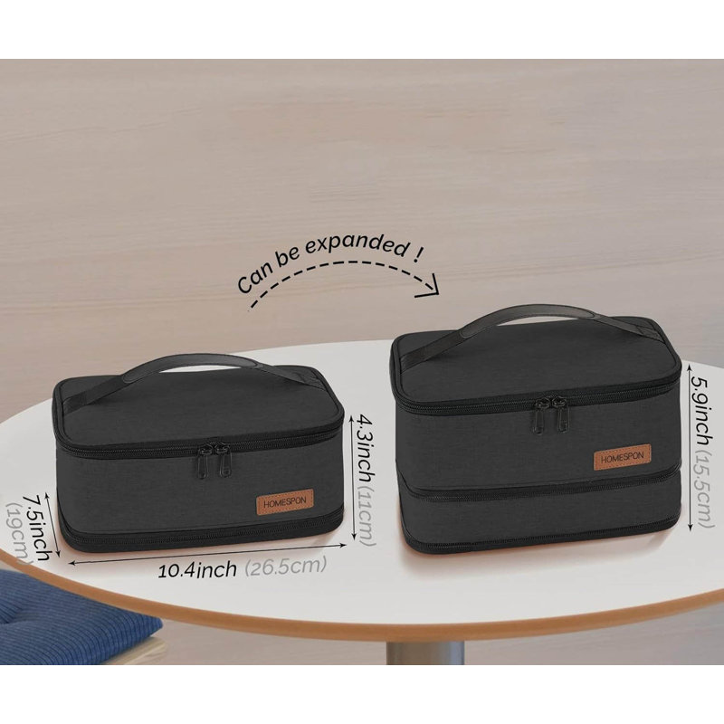 Expandable Lunch Bag With Handle, Black