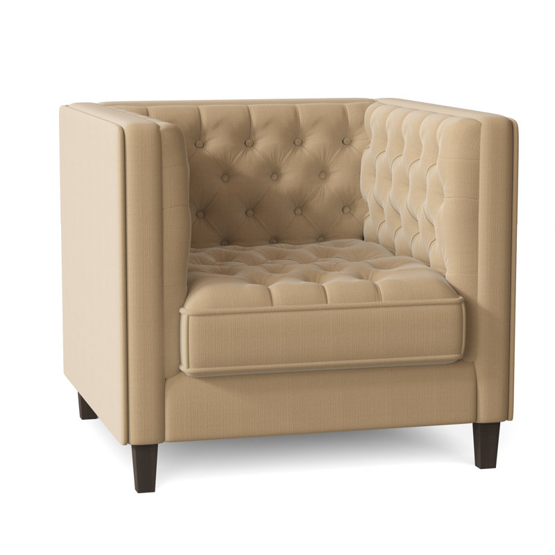 Jess Tufted Armchair, Sachi Ricepaper, Brown Mahogany