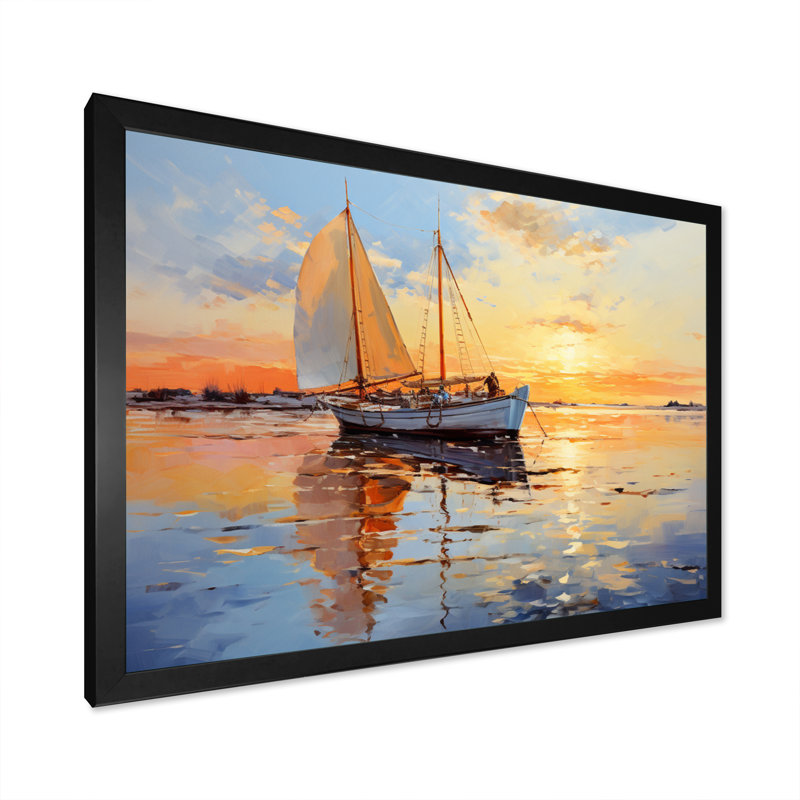 Boat Seascape Impression IV - Transportation Canvas Art Print, H 24 po x l 32 po x P 1 po, Cadre simple noir