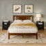 Solid Wood Platform Bed Frame With Slatted Headboard & 2 Wood Nightstands Set