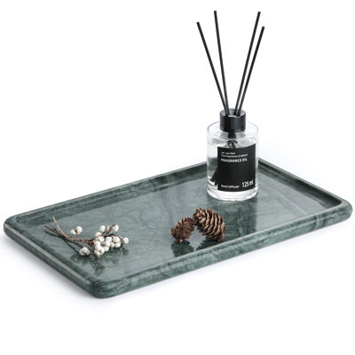 Guein Rectangle Natural Marble Tray,Indian Green
