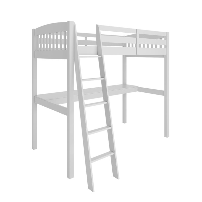 Daylin High Loft Bed with Desk and Storage, Solid Wood Loft Bed Frame with Stairs for Kids and Toddlers, White, Twin