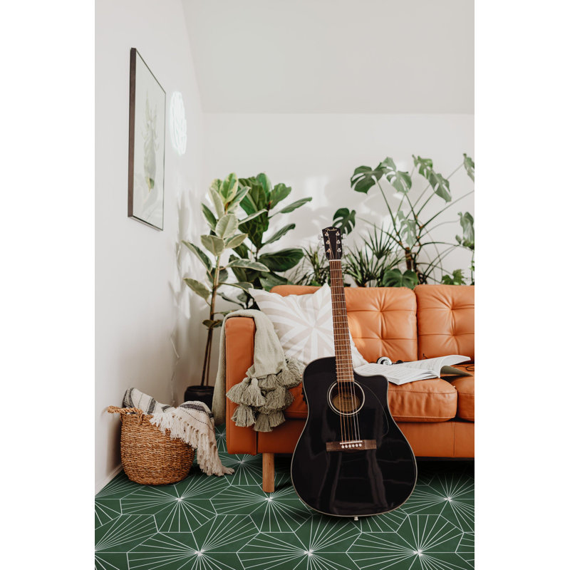 Spark C 7.87" x 9.09" Cement Patterned Wall & Floor Tile, Tangerine