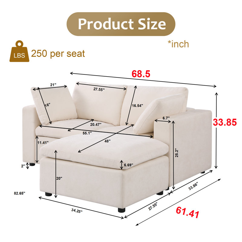 Kierran 68.5"W Convertible RAF LAF Chenille Modular Sectional, Beige Chenille