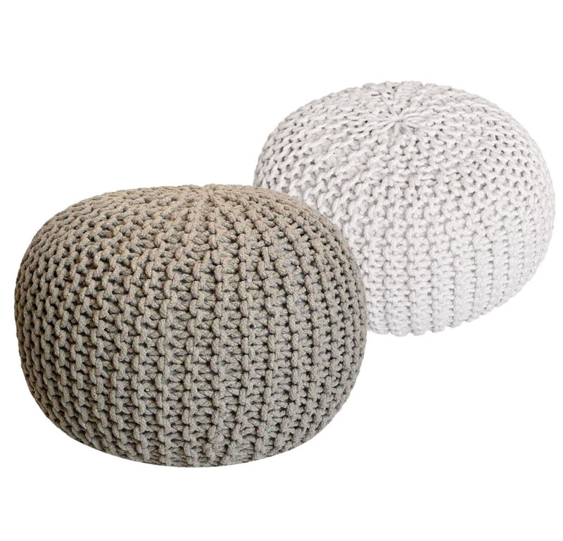 Iyana 55cm Wide Pouf Ottoman, Grey/White