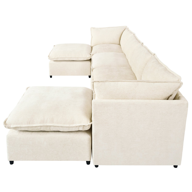 Modern Large U-Shape Sectional Sofa, Beige Polyester