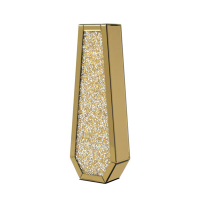 24" Gold Crystal Glass Floor Vase With Faux Crystals
