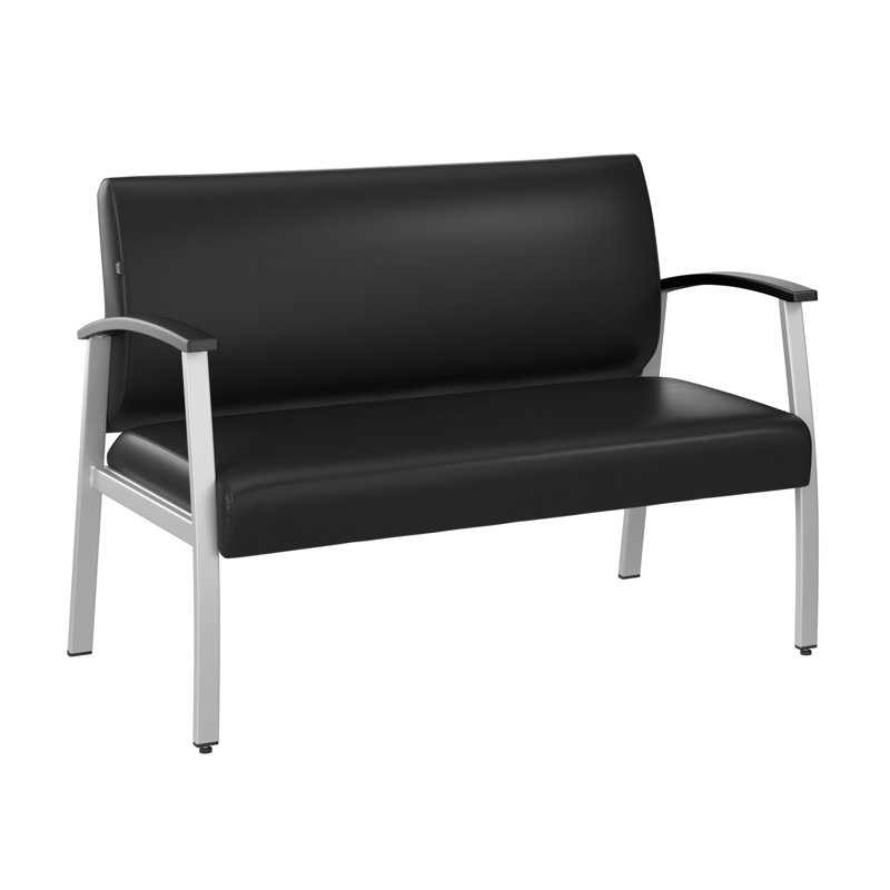 Arrive Collection Vinyl Seat Waiting Room Loveseat Chair with Metal Frame and Arms, Black