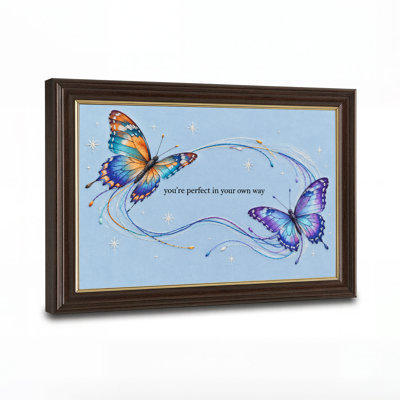 Multicolored Embroidery Butterflies With Stars And Text Canvas Wall Art
