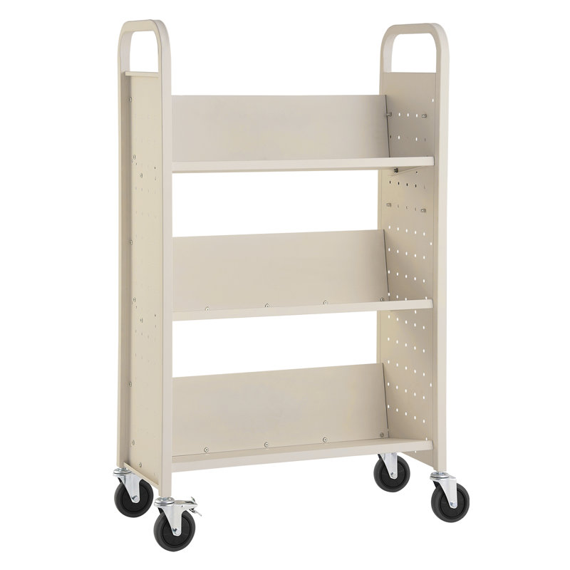 Chariot à livres, chariot de bibliothèque de 330 lb, 31,1 po x 15,2 po x 49,2 po, H 49,2 po x l 31,1 po x P 15,2 po, Crème