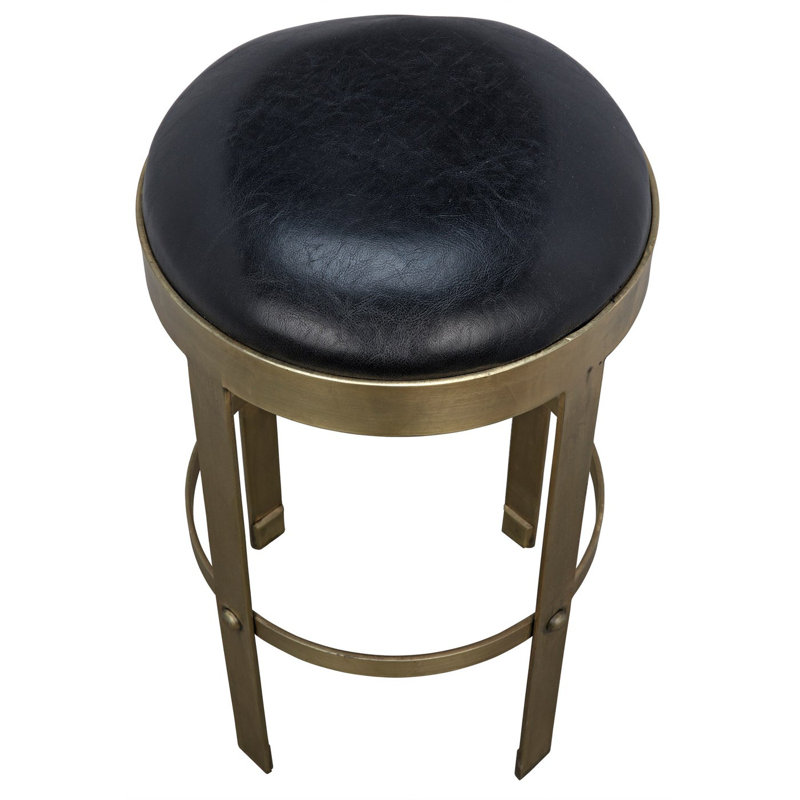 Black Leather and Gold Metal Counter Stool
