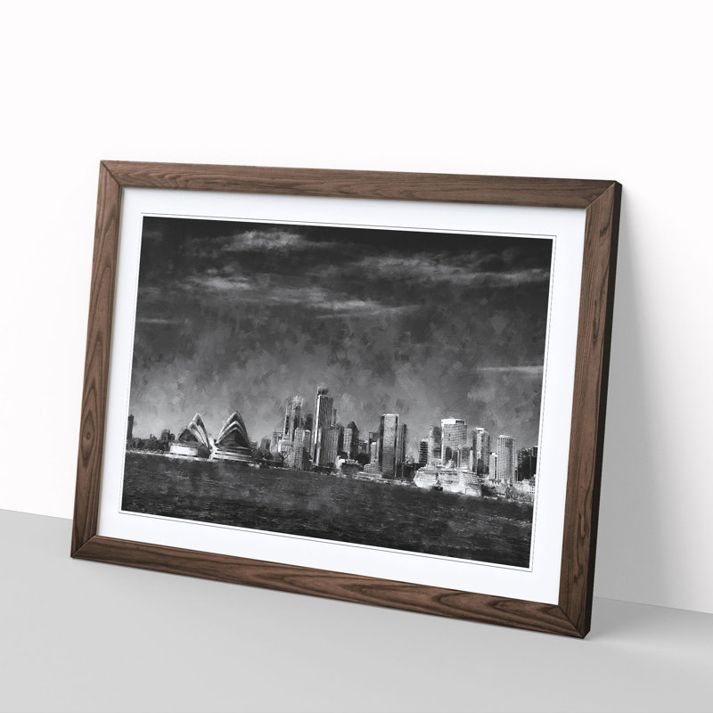 Sydney Australia Skyline - Picture Frame Painting Print, 24cm H x 33cm W x 2cm D, Walnut Framed