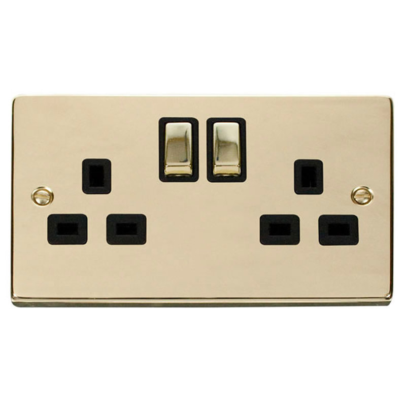 Polished Brass 2 Gang 13A DP Ingot Twin Double Switched Plug Socket