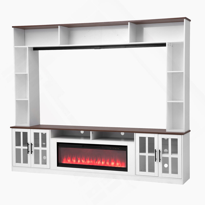 95.5" W Wall Unit Entertainment Center Tvs Up To 80", White, Yes