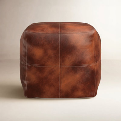 Flores 18" Wide Genuine Leather Square Pouf Ottoman