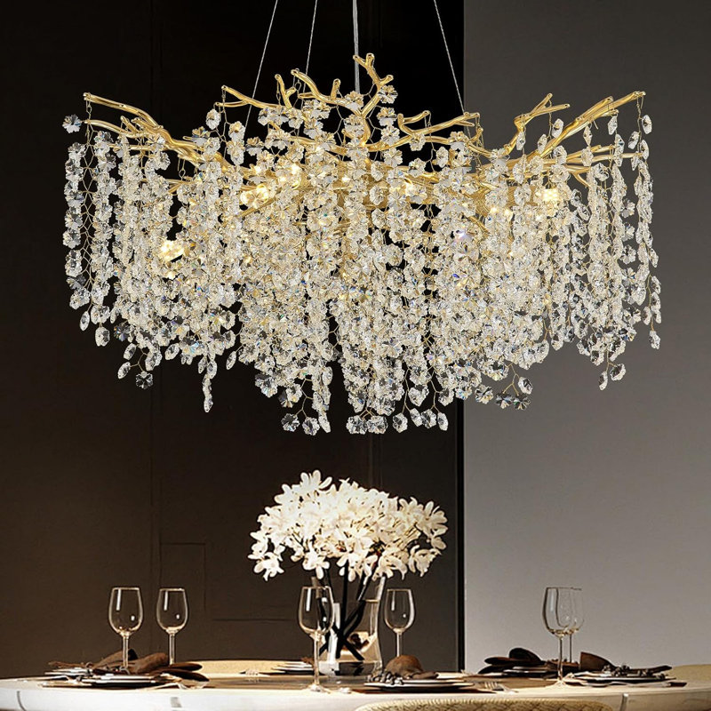 Lustre moderne en cristal K9, Doré, 8 lumières, H 17,72 po x l 23,62 po x P 23,62 po 