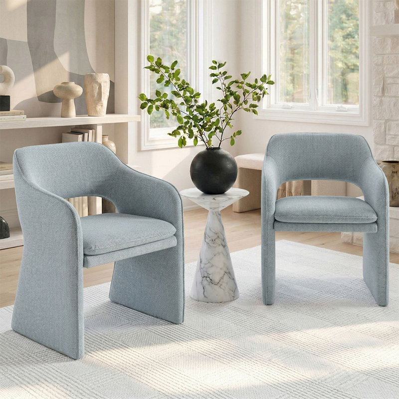 Upholstered Fabric Arm Accent Chair, Sky Blue