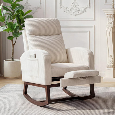 High Back Nursery Rocking Chair with Adjustable Footrest, Side Pocket