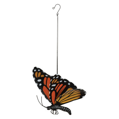 Metal Flying Butterfly Hanging Tree Ornament with Spring Bouncing Action and Weather Resistant Multicolored Finish
