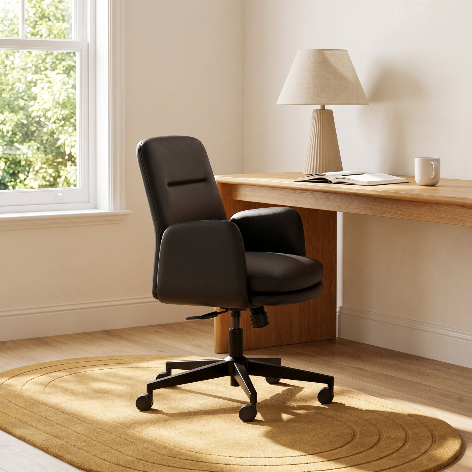 Leather Office Chair with Lumbar Support, 36"