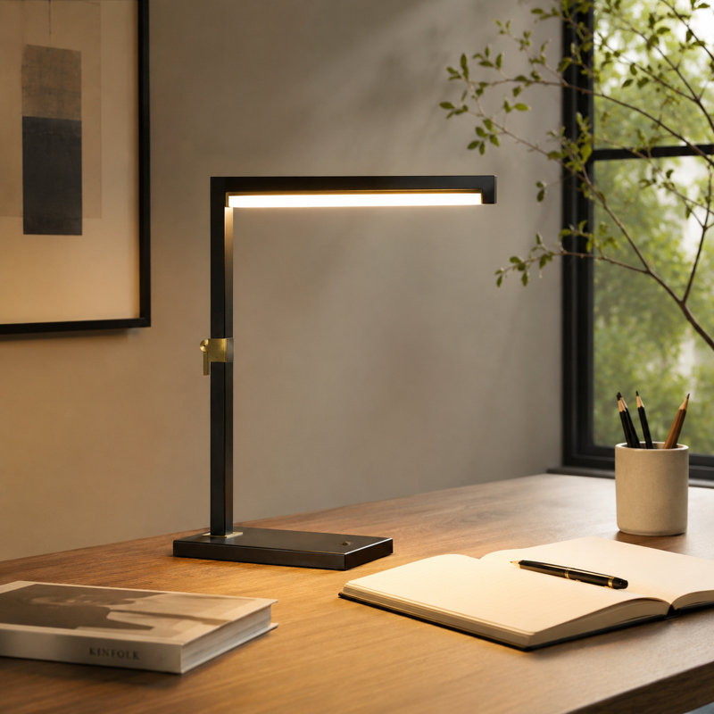 32" Metal Table Lamp With Black Shade