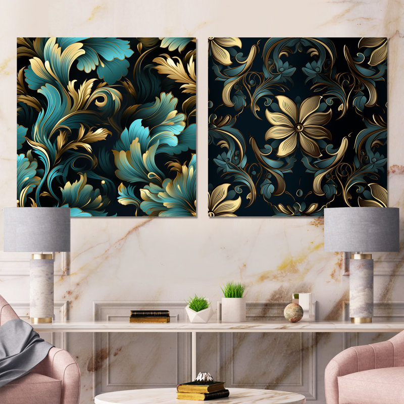 Stembert - Ensemble de 2 pièces murales abstraites Botanicals, H 36 po x l 73 po x P 1,5 po, Toile tendue