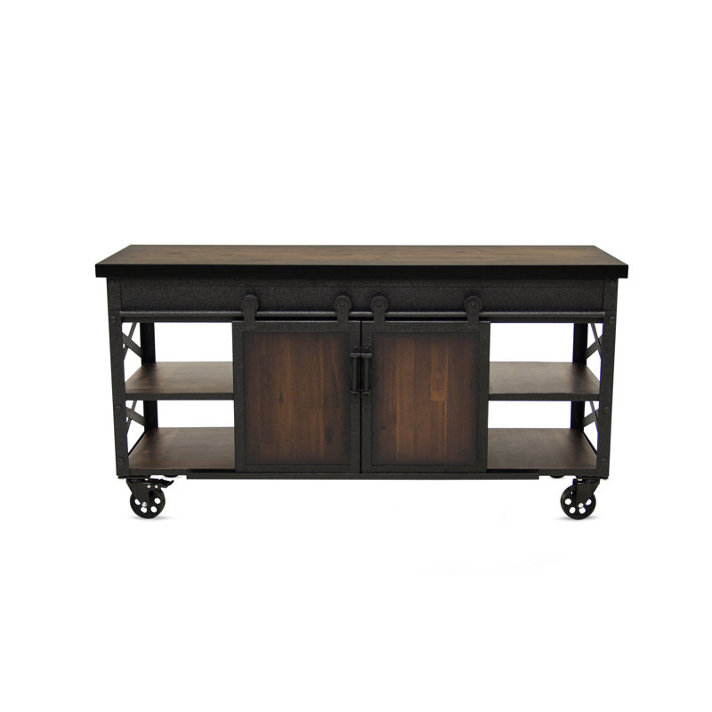 58" Black and Brown Metal and Wood Farmhouse Cabinet