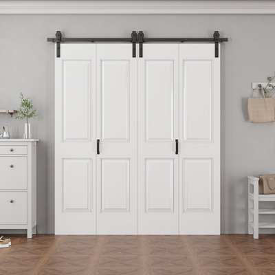 Double 84H'' 4 Lattice Shapes Interior Bi-Fold Barn Door Within Manufacture Wood Folding Closet Door