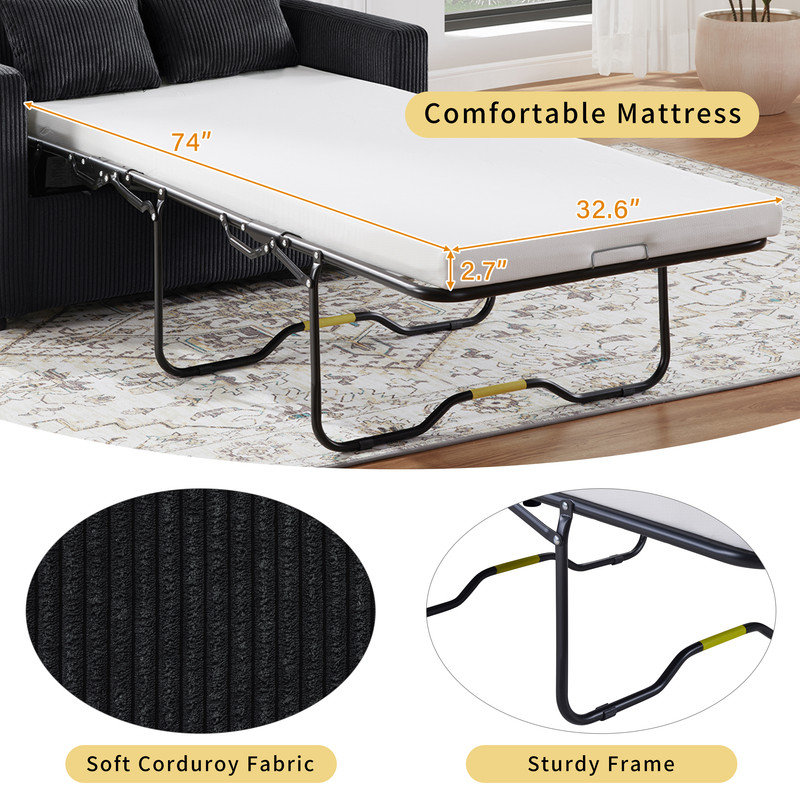 Twin Size Sofa Bed 47.2" Sleeper Sofa Loveseat Sofa with a Foldable Mattress, a Foldable Side Table, a Side Storage Pocket and Two USB Ports for Living Room, Grey