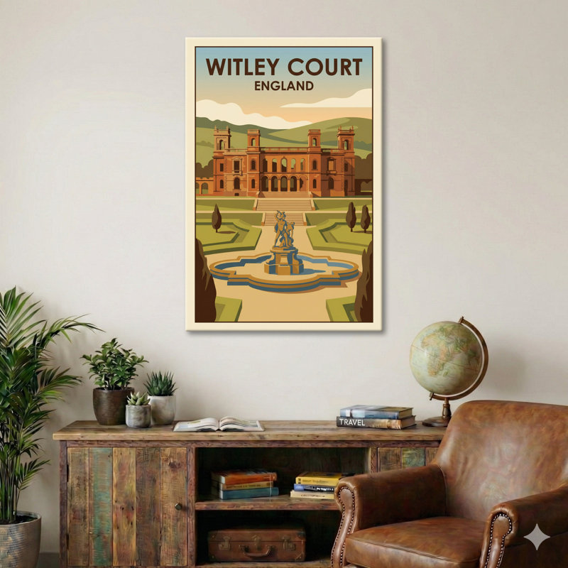 Witley Court, England - Romantic Ruins And Gardens Travel Poster (Castles And Palaces). Giclee Print On Wrapped Canvas. Wall Art, Home Decor - Castles & Palaces, England - Wrapped Canvas Print