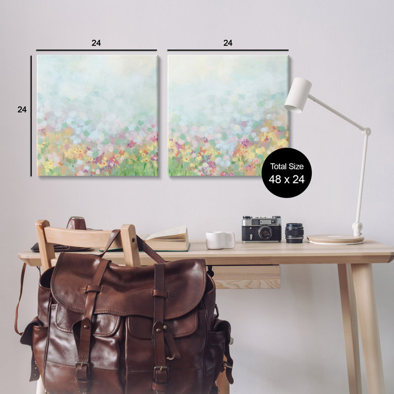 "Pastel Spring Flower Field", ensemble de 2 reproductions d'art sur toile par June Erica Vess, H 24 po x l 24 po