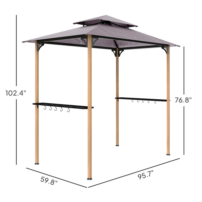 8' x 5' Grill Gazebo, Double Tiered Outdoor BBQ Gazebo with 2 Side Shelves and 10 Hooks, Barbecue Grill Gazebo Shelter for Patio, Garden, Beach, Backyard,wood