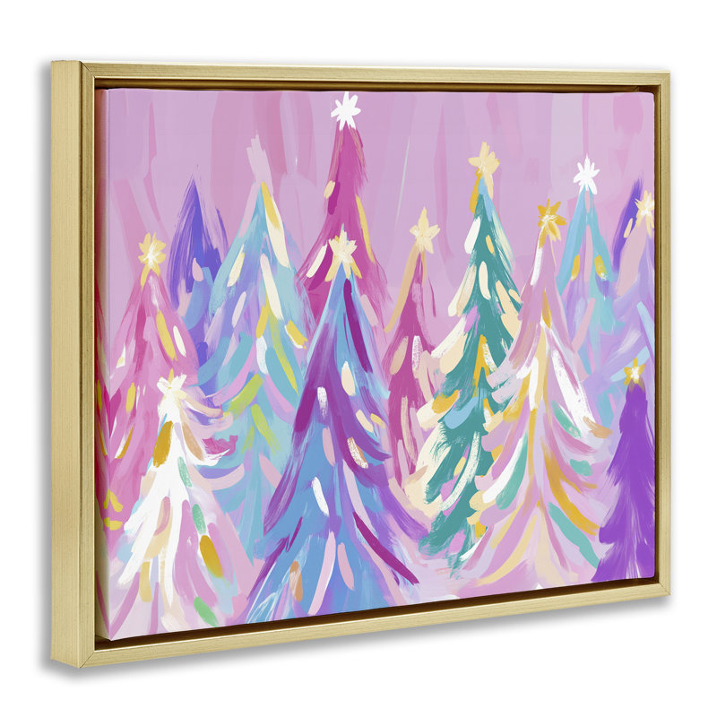 Cadre flottant pastel à motif d'abstraction d'arbres de Noël, design par Arlington Prints, H 25 po x l 31 po
