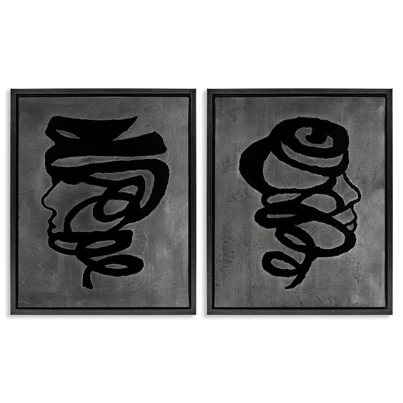 Coil Portraits sur un ensemble de 2 cadres flottants, design par Vanna Lam, Cadre flottant noir de jais, H 21 po x l 17 po