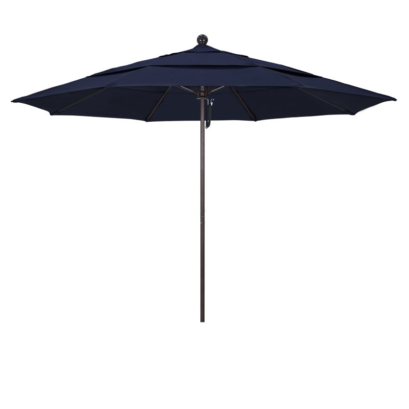Parasol de marché 11 pi Hibo, Bronze, Toile performance bleu marine