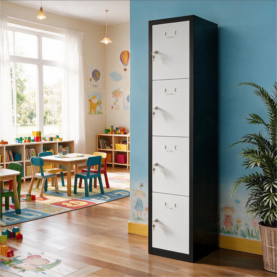 4-Door Metal Locker Cabinet, Lockable Storage Locker Metal Cabinet for Office, Gym, Garage & School, White