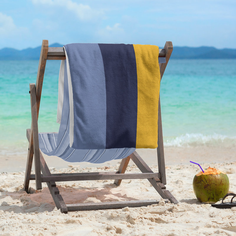 Cotton Blend Lightweight Beach Towel, Blue/Navy/Yellow