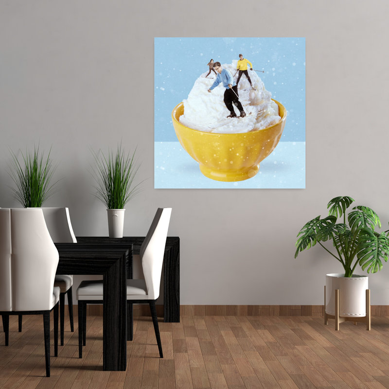 Art contemporain rétro, paysage abstrait hivernal, H 36 po x l 36 po